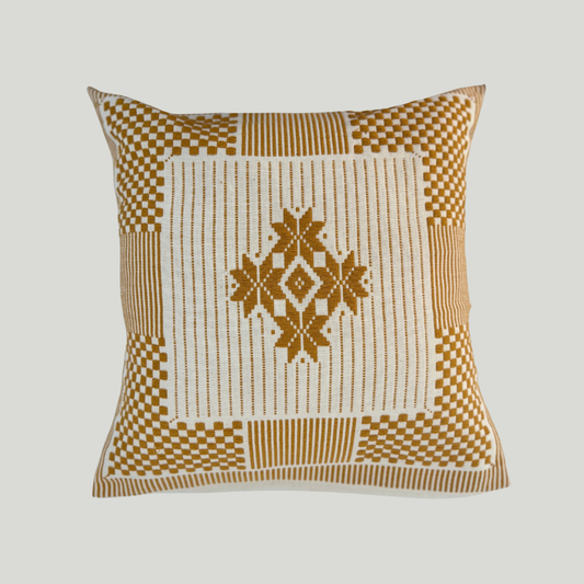 Dumbara Cushion Cover - Mustard & White Looped Flowers (16" X 16")