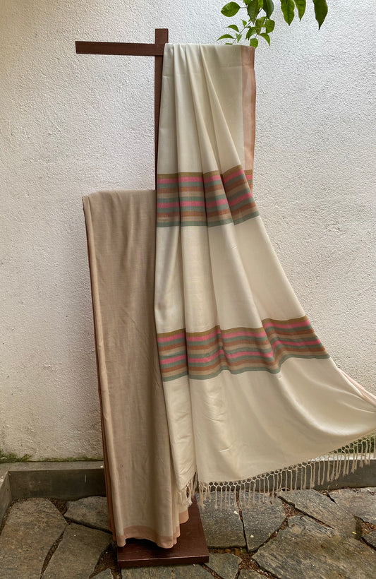 Saree - Beige and white