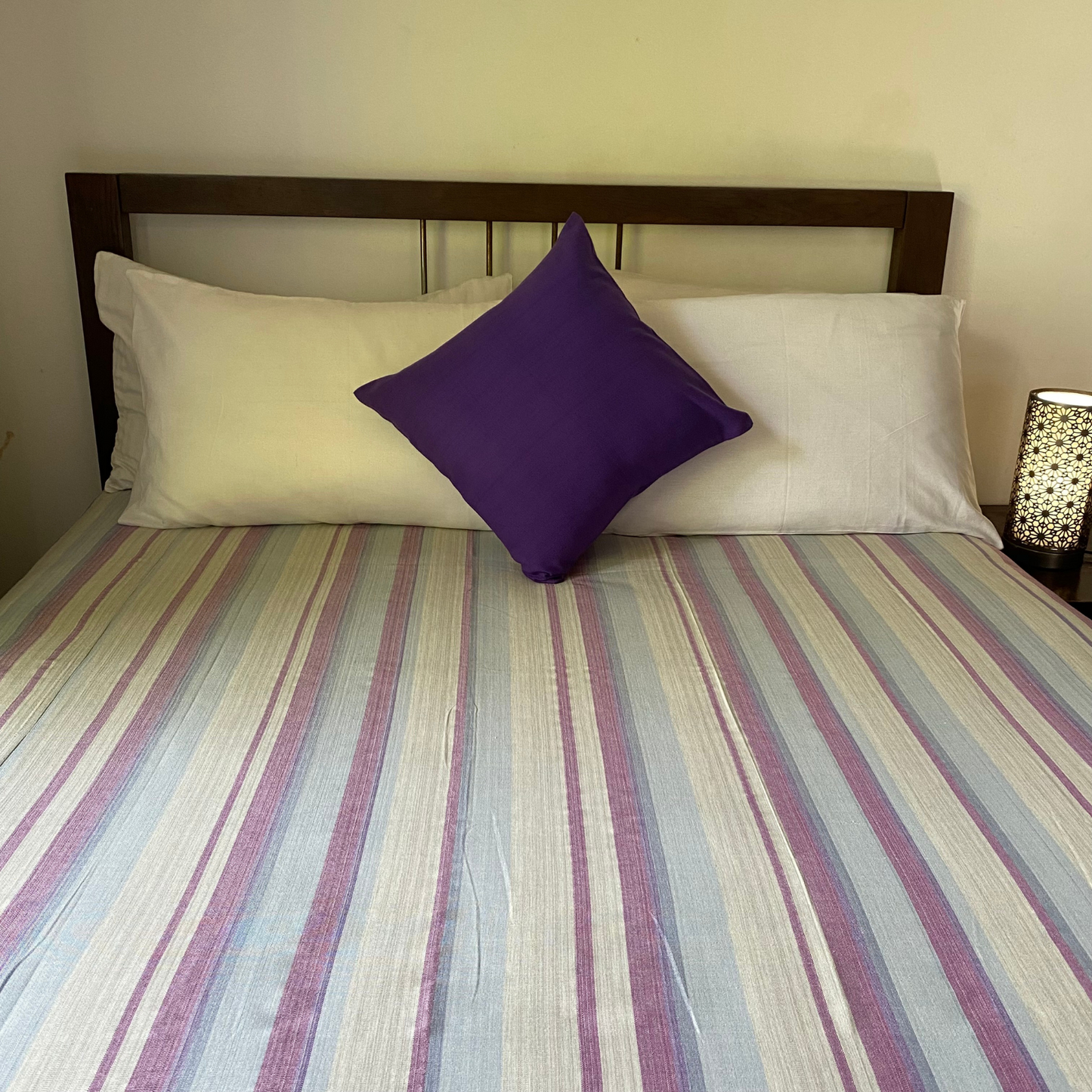 Cotton Bed Sheet 90 X 90 - Purple & Blue Stripes