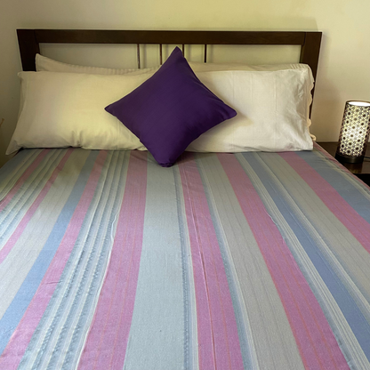 Cotton Bed Sheet 90 X 90 - Purple & Dusty Blue Stripes