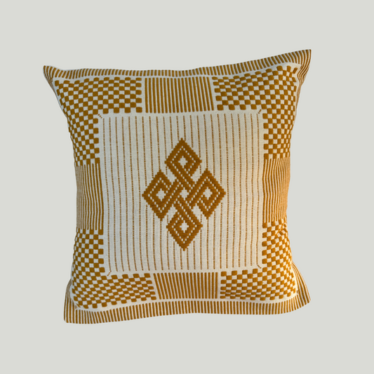 Dumbara Cushion Cover - Mustard & White Looped Diamonds (16" X 16")