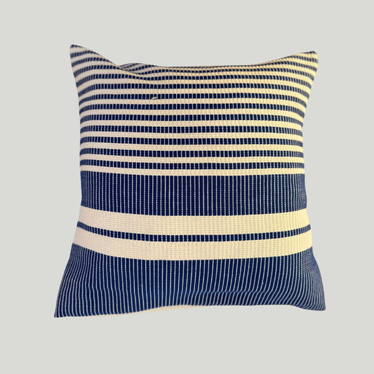 Dumbara Cushion Cover - Royal Blue & White Stripes I (16" X 16")