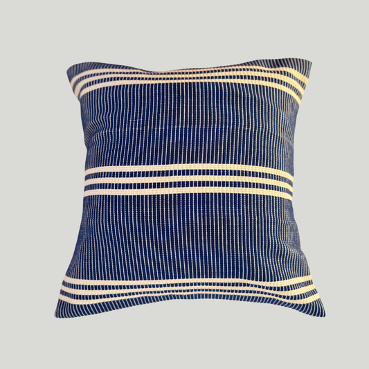 Dumbara Cushion Cover - Royal Blue & White Stripes II (16" X 16")