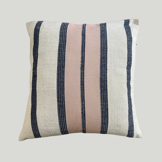 Designer Cushion Cover(DHF) - Midnight Blue & Baby Pink Stripes(18" X 18")