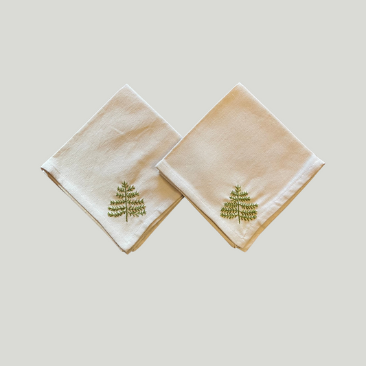 Serviette - Off White with X' Mas Tree Embroidered