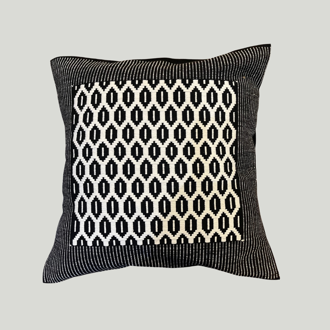 Dumbara Cushion Cover - Black & White Honeycomb (16 x 16)