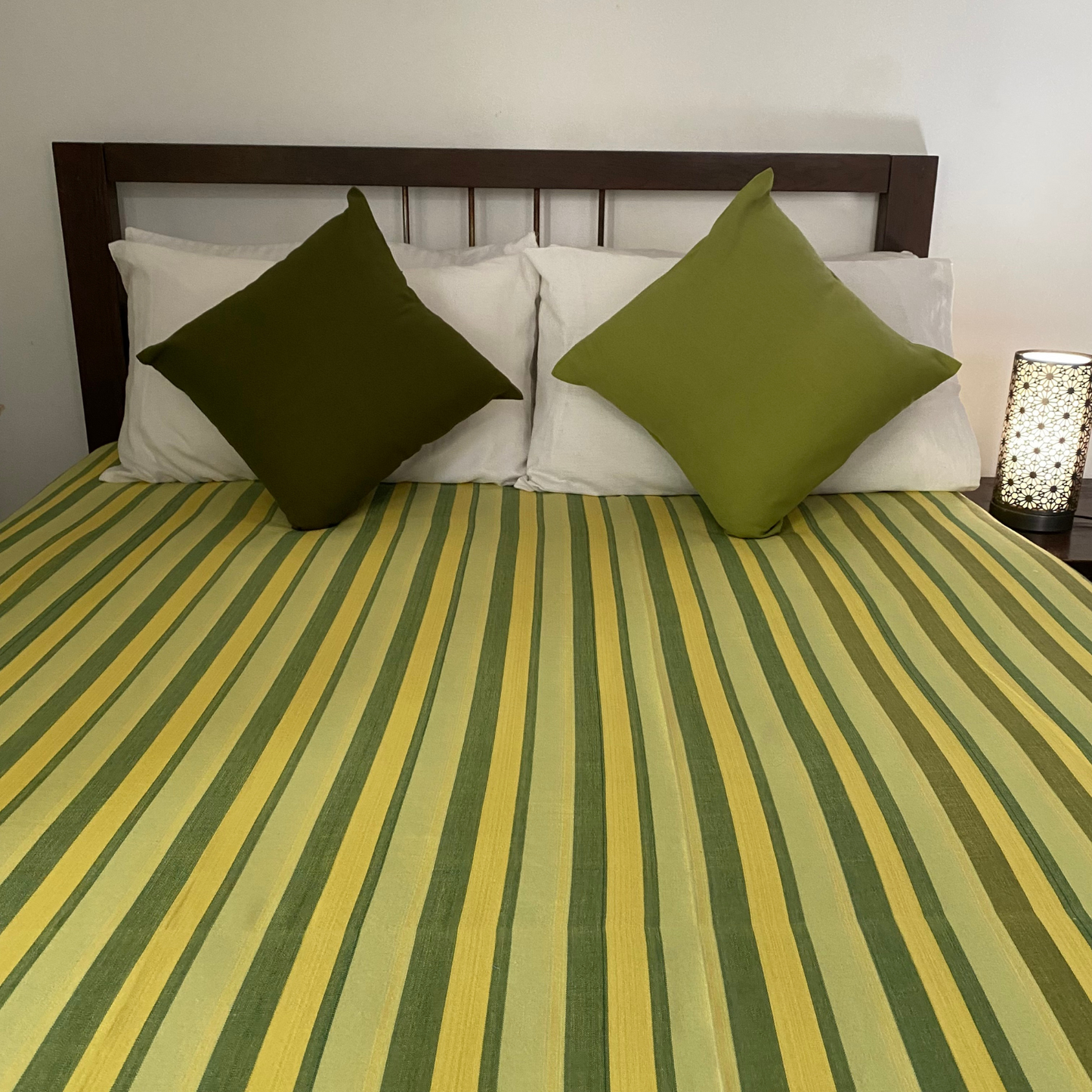 Cotton Bed Sheet 100 X 100 - Yellow & Green Stripes