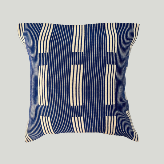 Dumbara Cushion Cover - Royal Blue & White Stripes III (16" X 16")