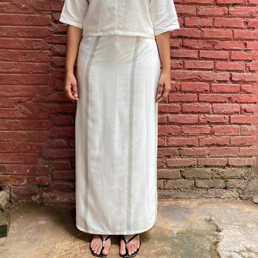 Lungi - White with light blue & beige stripes