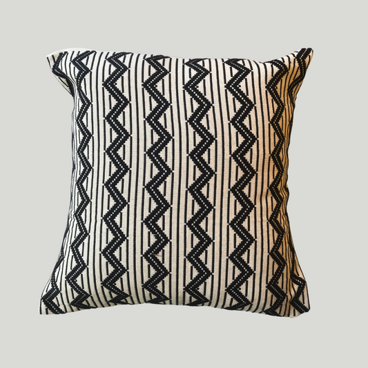 Dumbara Cushion Cover - Black Zig Zag on White (18" X 18")