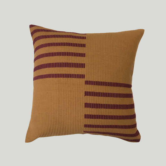 Dumbara Cushion Cover - Brown with Maroon Stripes (16" X 16")