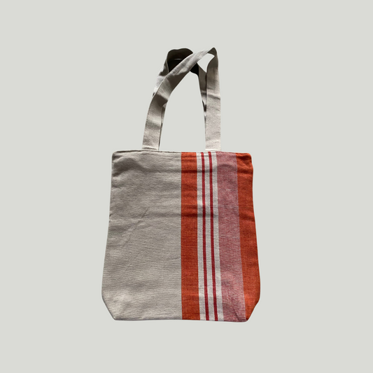 Designer Tote Bag - Off White & Rust Stripes