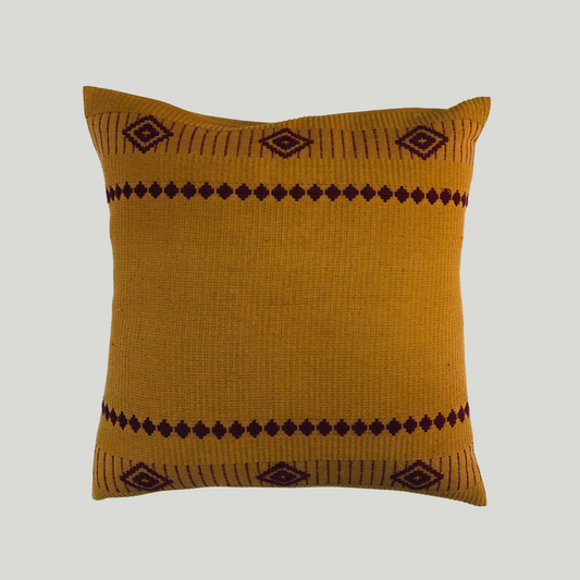 Dumbara Cushion Cover - Brown with Maroon Diamonds (16" X 16")