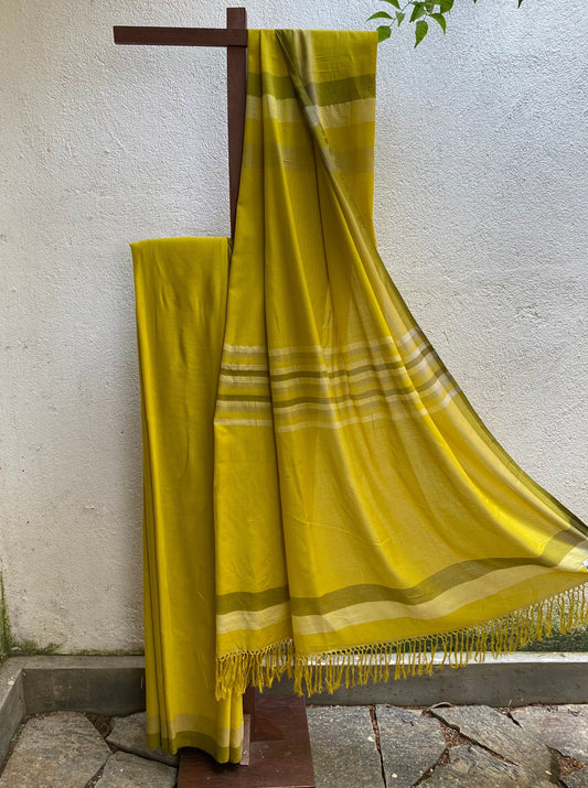 Saree - Olive green & Yellow