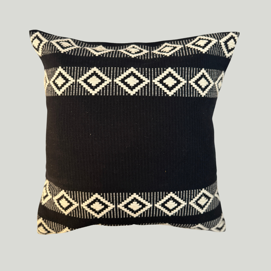 Dumbara Cushion Cover - Black & White 4 Diamond stripes(16" X 16")