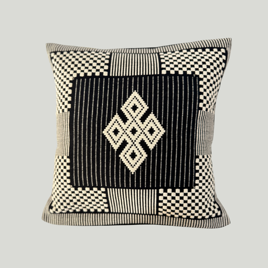 Dumbara Cushion Cover - Black & White Looped Diamonds (16" X 16")