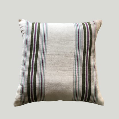 Designer Cushion Cover(SCF) - White & Dark Olive Stripes (18" X 18")