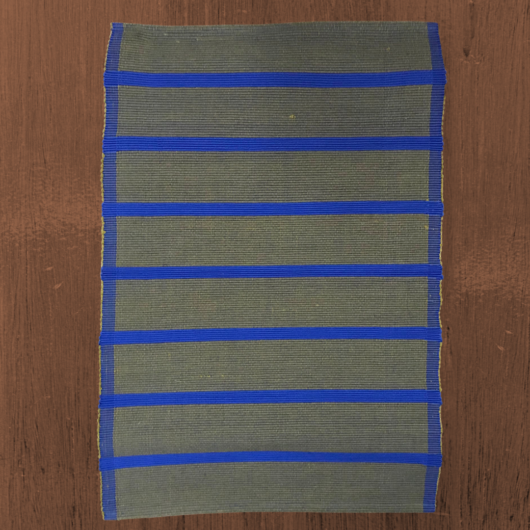 Floor rug - Olive green with royal blue stripes