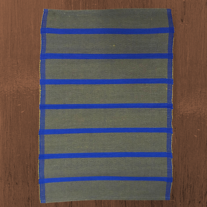 Floor rug - Olive green with royal blue stripes