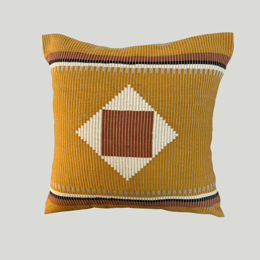 Dumbara Cushion Cover - Mustard & Rust Centered Diamond (16" X 16")