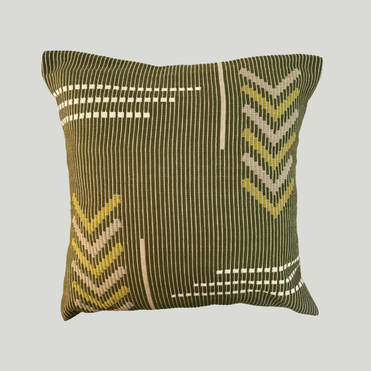 Dumbara Cushion Cover - Olive Green & White Arrows (16" X 16")