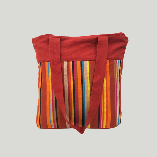 Shopper bag - Red rust & orange stripes