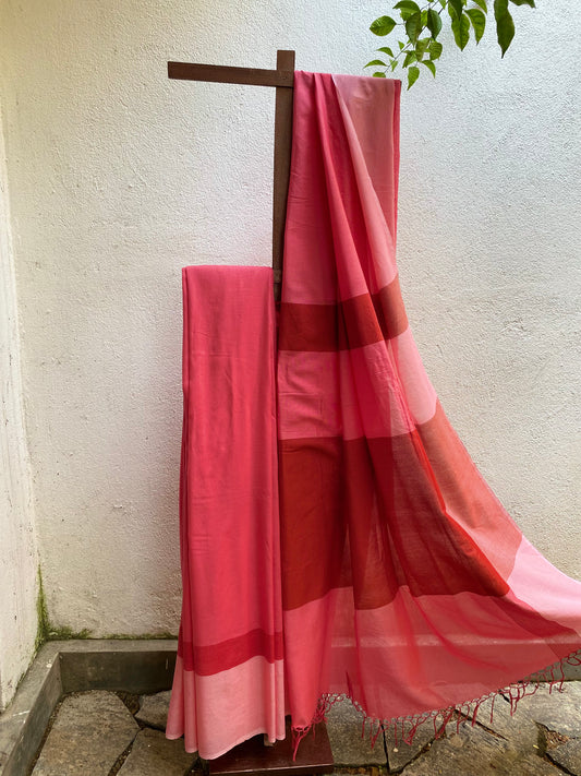 Saree - Pink & Red rust