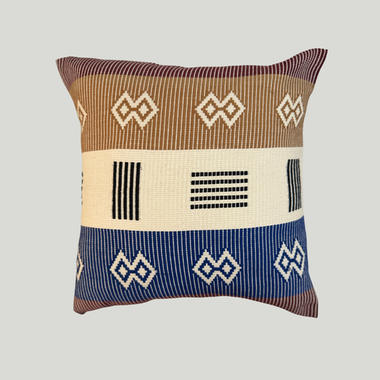 Dumbara Cushion Cover - Mustard & Midnight Blue (16" X 16")