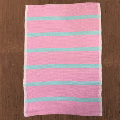 Floor rug - Baby Pink with sky blue stripes