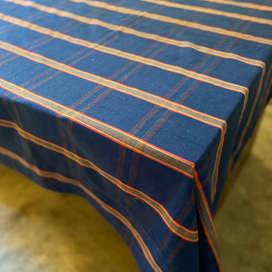 Rectangular Table Cloth - Mid Night Blue with stripes (8 seater - 60" X 120")