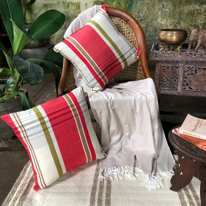 Cushion Cover with Red Stripes - X' Mas 2024 (18" X 18")