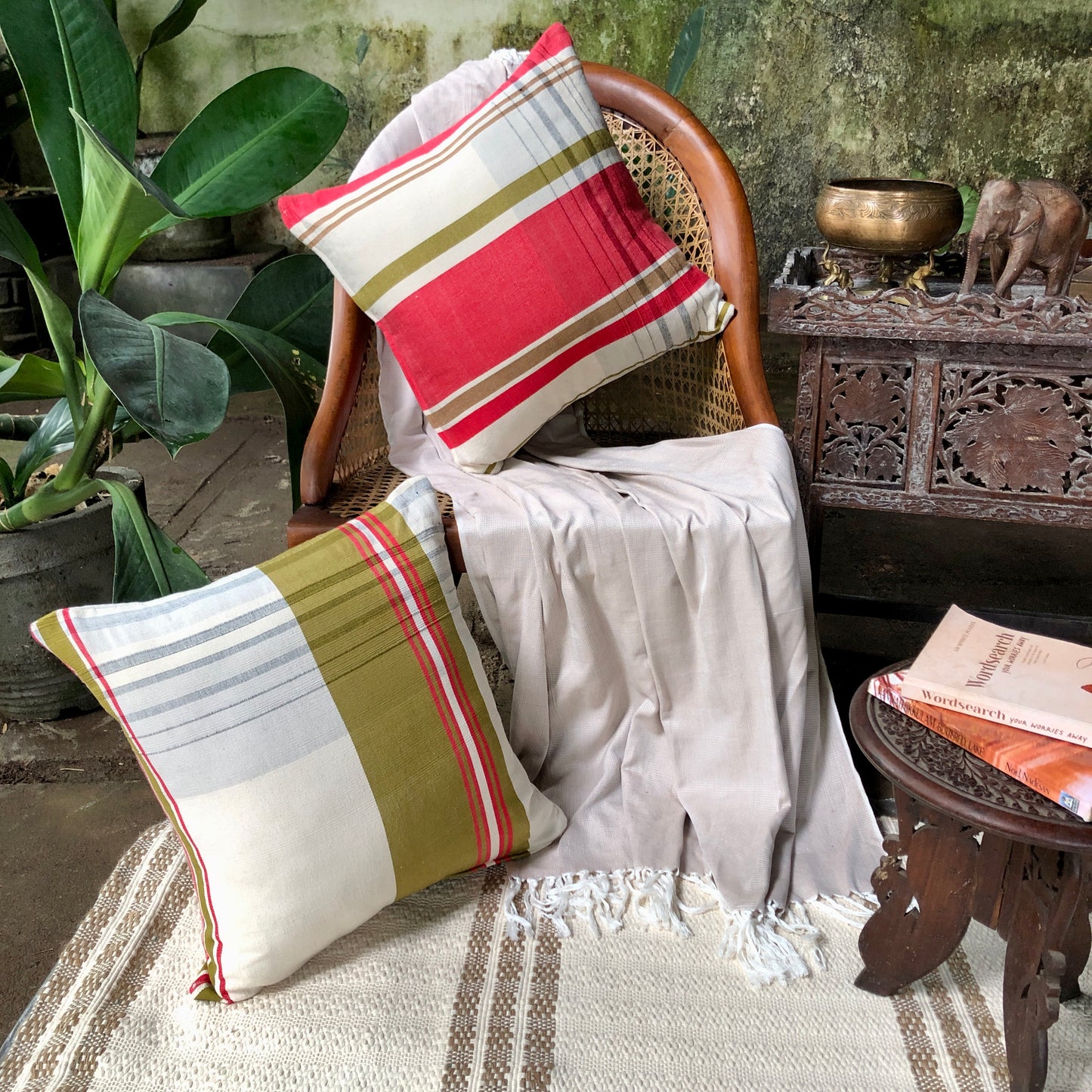 Cushion Cover with Red Stripes - X' Mas 2024 (18" X 18")