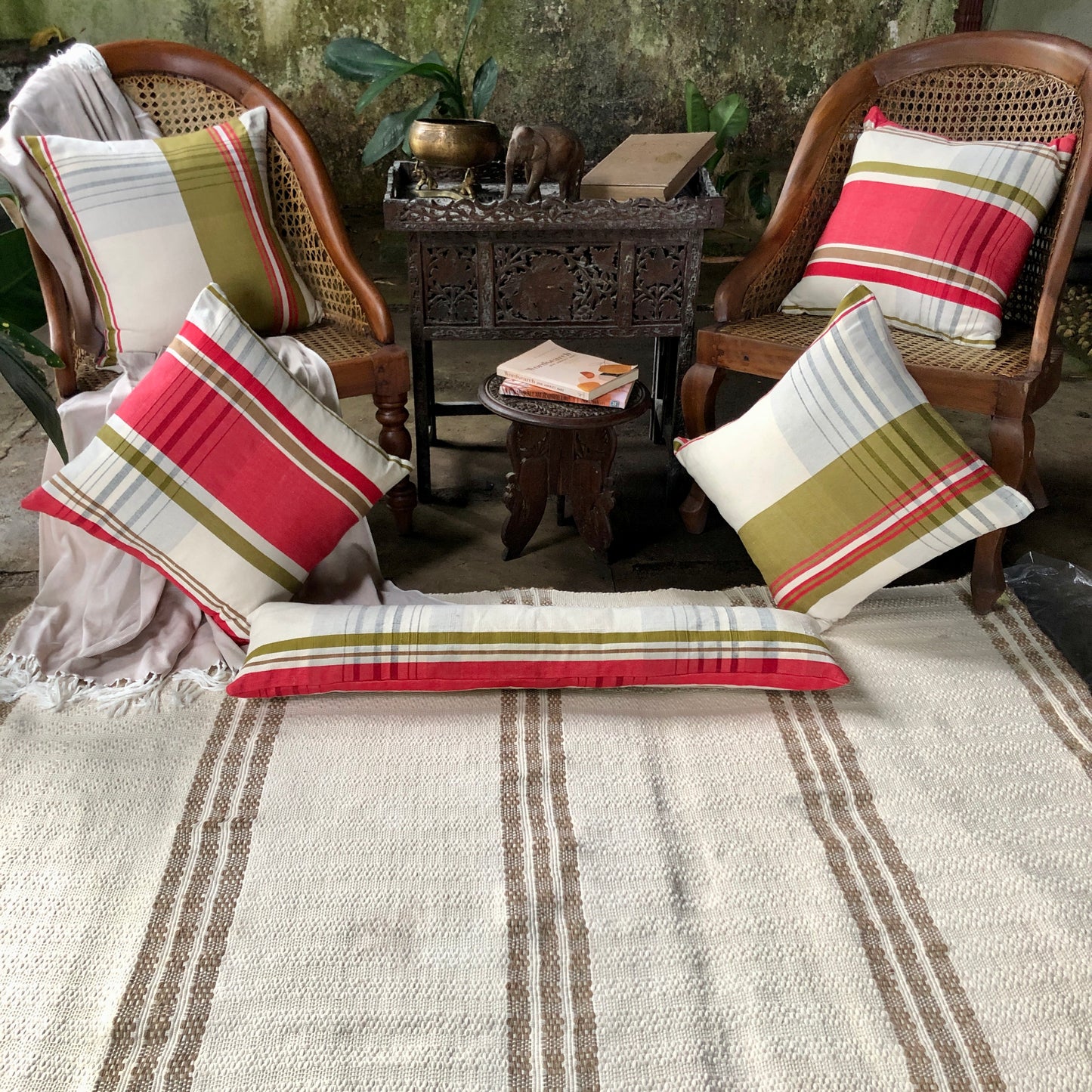 Cushion Cover with Olive Stripes - X' Mas 2024 (18" X 18")