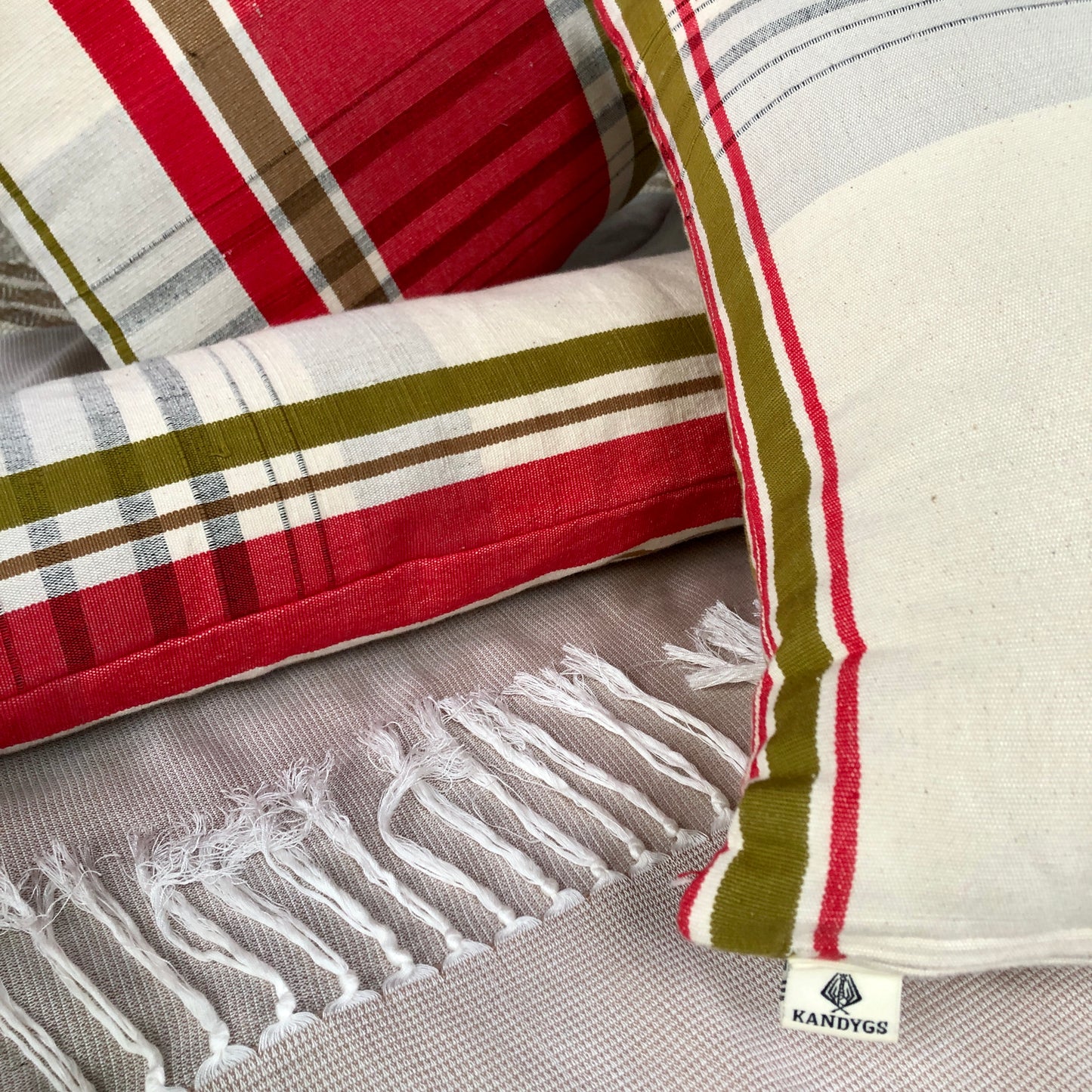 Cushion Cover with Olive Stripes - X' Mas 2024 (18" X 18")