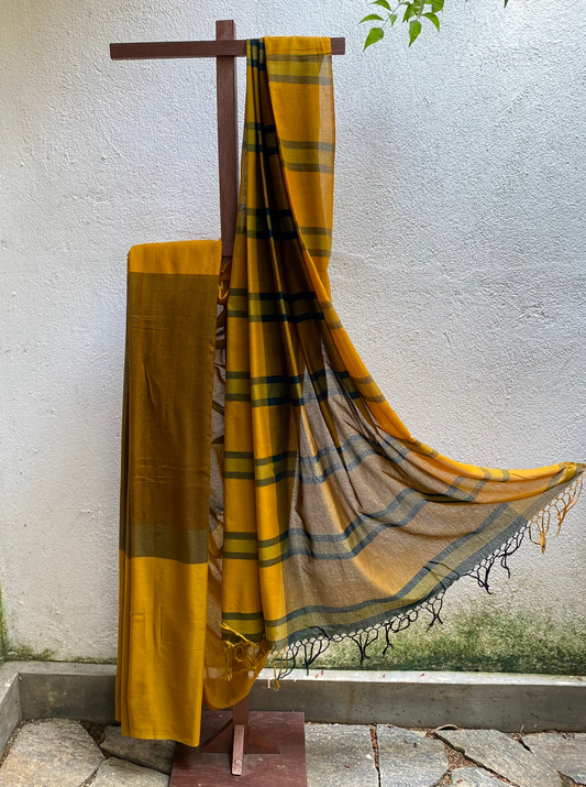 Saree - Dark green & Mustard