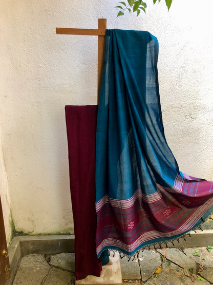 Saree - Maroon, Black & Blue