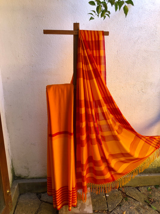 Saree - Orange & Red stripes