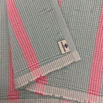 Floor rug - Baby blue with bright pink stripes