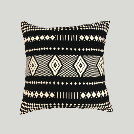 Dumbara Cushion Cover - Black & White 4 Diamond stripe (16" X 16")